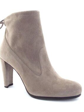 New STUART WEITZMAN Topo Gray Stretchy Suede Leather Tie Back Bootie Heels 8